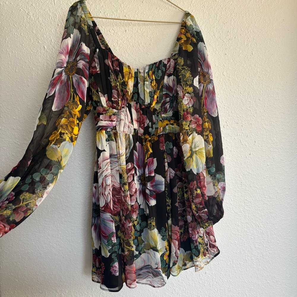 Express Floral Sheer Long Sleeve Dress